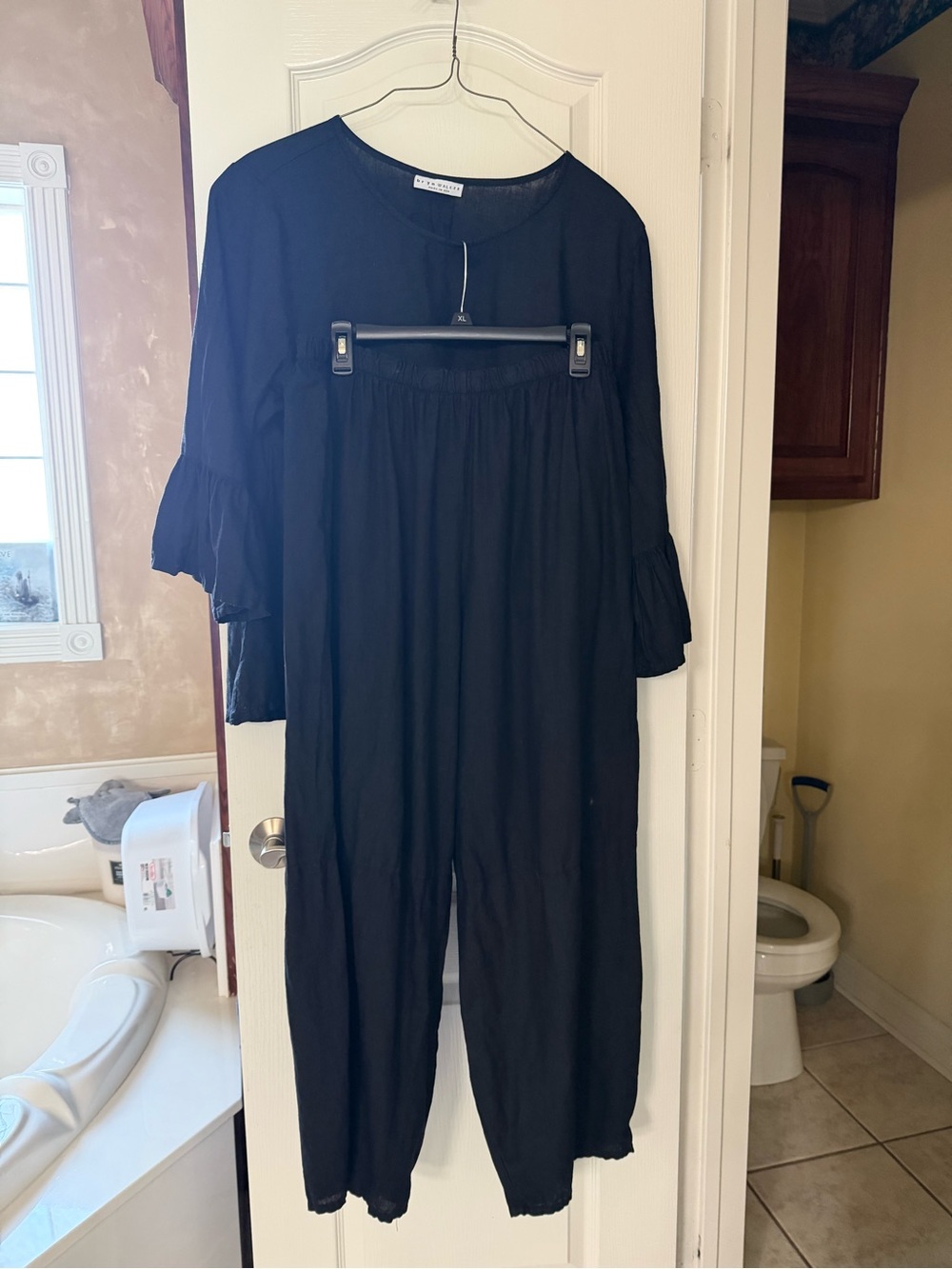 bryn Walker Black Wide-Leg Two piece outfit with Ruffle Sleeves